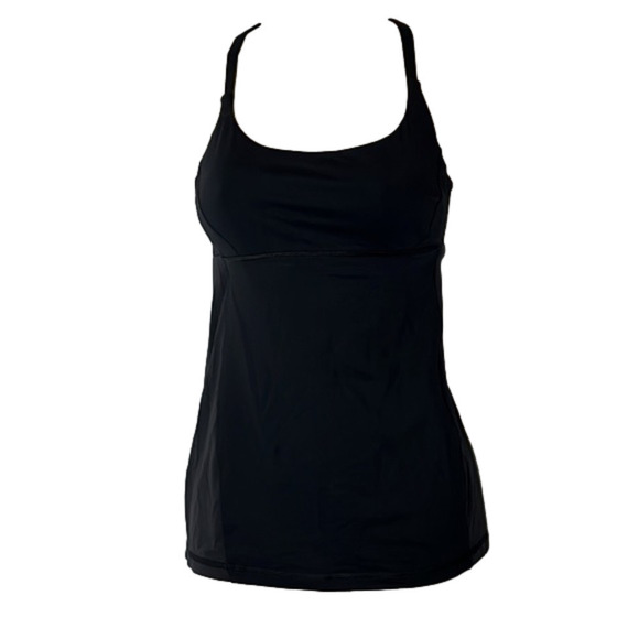 𝅺lululemon black exercise top, 4 , snag on back of top see picture close & far - Picture 1 of 6